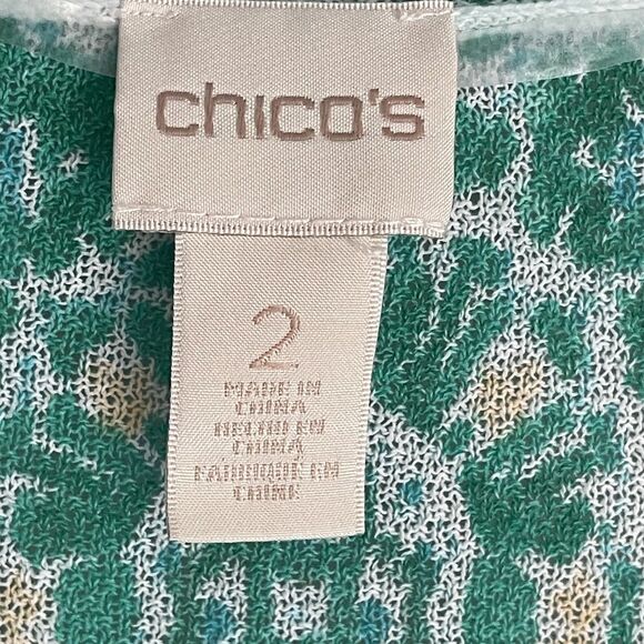 Chico's Open Front Cardigan Size 2 Large Green Colorful Coastal Beachy Artsy - Picture 5 of 12